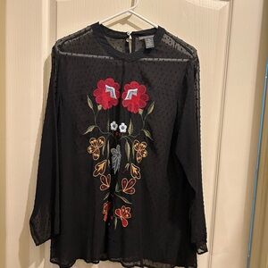 Embroidered Black Sheer Top